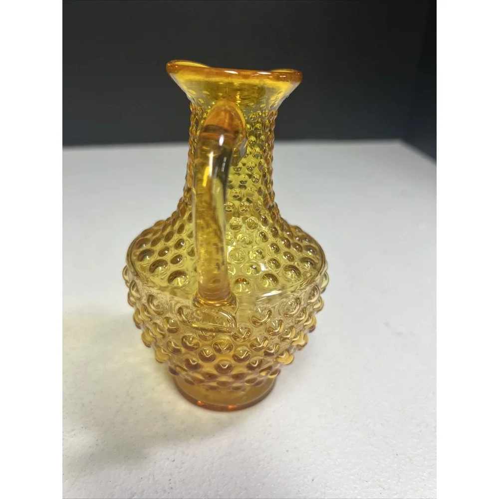 Vintage Kanawha Amber Glass Hobnail Pitcher Vase 5.5
